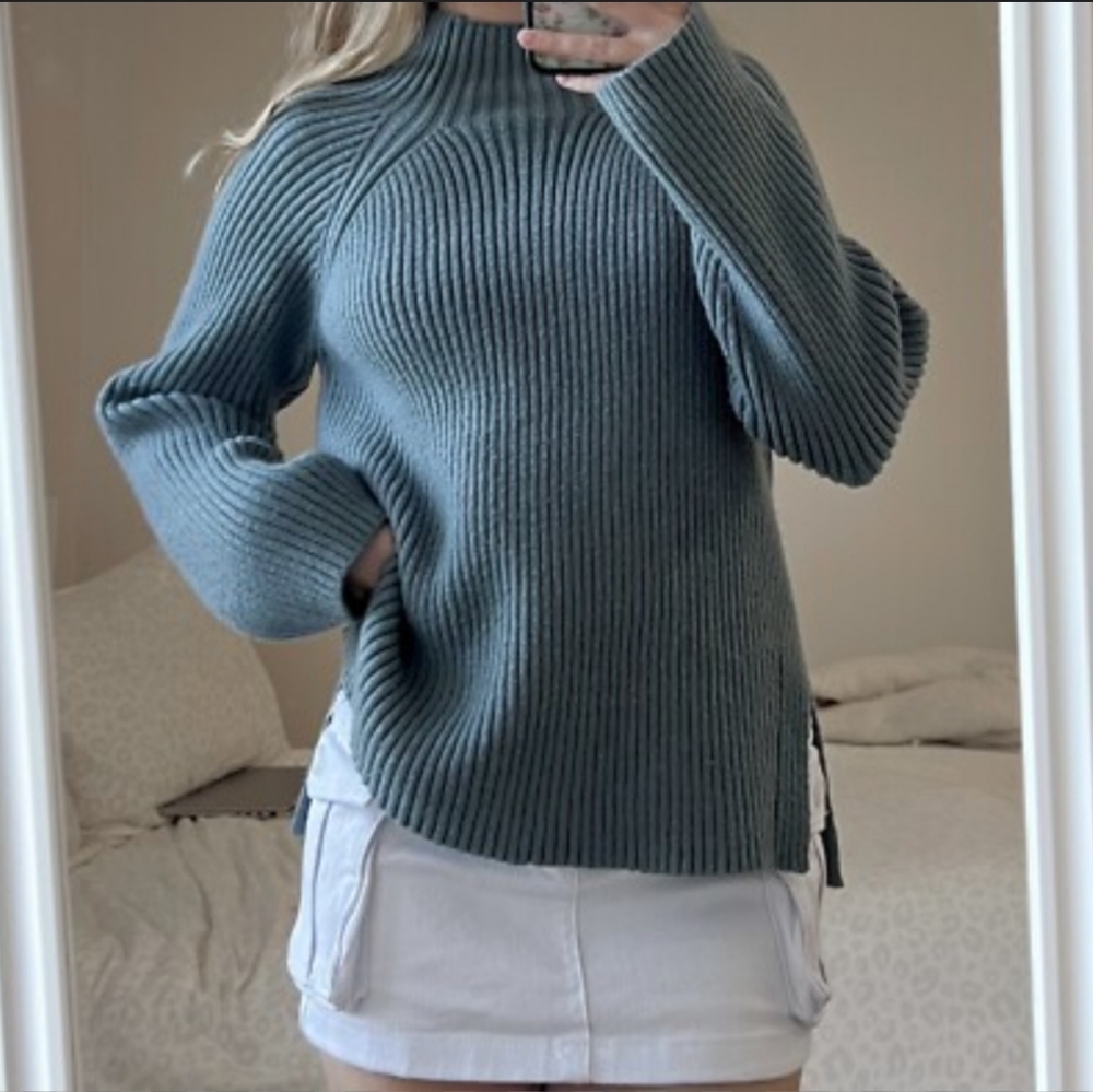 A New Day High Neck Ribbed Chunky Pull On Sweater Misty Blue Sz. M